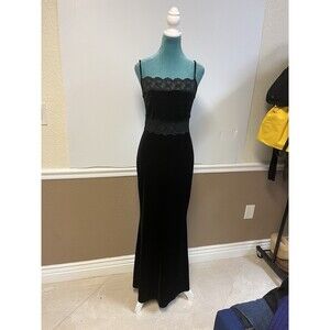Vintage Papell Boutique Evening Gown Black Velvet & Lace Maxi Dress – Size 6